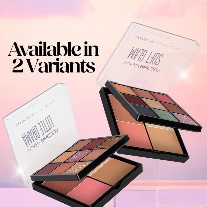 Hilary Rhoda Transform Face Palette | All-in-One | 9 Eyeshadows, 2 Blushes, Highlighter & Contour | Matte + Shimmer Finish | Highly Pigmented | Travel Friendly Makeup Kit (Little Drama - Shade 02) – 18g - Thumbnail 6
